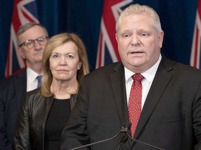 Ontario Premier Doug Ford with Minister of Health Christine Elliott and Ontario Chief Medical Officer of Health Dr. David Williams. The province has brought in stricter health measures in Ottawa, Toronto and Peel Region.