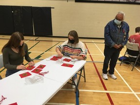 Peace River High School Students worked with the help of volunteers to make tobacco bundles for the Sisters in Spirits events.