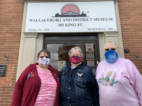 Wallaceburg and District Museum volunteers secretary Louise Benn (left), board executive Dee Gallerno and president Elaine Gatt outside the shuttered historical centre on Sept. 30. Jake Romphf