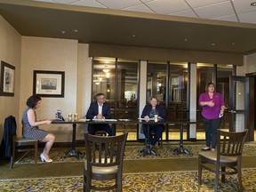 The Fort Saskatchewan and District Chamber of Commerce held a roundtable event at the Kanata Inn in Fort Saskatchewan alongside Minister of Finance Travis Toews and Fort Saskathewan-Vegreville MLA Jackie Armstrong-Homeniuk on Monday, October 5, 2020. Photo Supplied by Twitter / @GaleKatchur