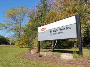 The entrance sign at Dow's St. Clair River Site on Albert Street in Corunna is shown here.