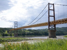 The Dunvegan Bridge spans the Peace River on Sunday, July 28, 2019.