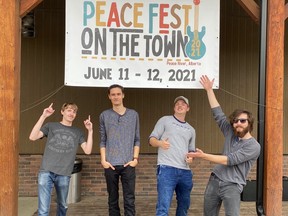 Directors for "Peacefest on the Town" Luke Lounsbury, left, and Rylan Crawford, right, are pictured with Dillon Gannon and Jason Robinson who are Peacefest volunteers. The four also make up the band 8 Squared which will be performing at the 2021 festival.