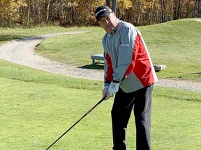 Brent Hatton prepares a tee shot.