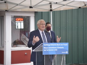 Oxford MPP Ernie Hardeman announces that contracts have been signed for Oxford County as part of the SWIFT broadband infrastructure project in an October 2020 announcement. (Kathleen Saylors/Woodstock Sentinel-Review)