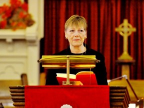 The Reverend Deborah Dempsey delivered a “Service of recognition and thanks-giving for front-line workers and first responders in Brantford and Brant County” Sunday morning at First Baptist Church on West Street in Brantford. – Monte Sonnenberg