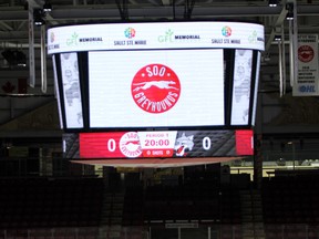 PETER RUICCI/Sault Star
Soo Greyhounds and the city of Sault Ste. Marie unveiled a new video display board at GFL Memorial Gardens on Monday