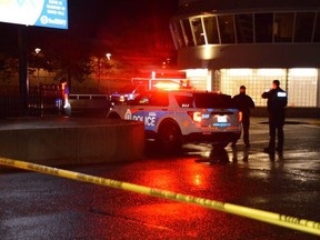 Greater Sudbury Police were on the scene of a serious assault Sunday night at the downtown GOVA station that sent one man to hospital. JIM MOODIE/SUDBURY STAR