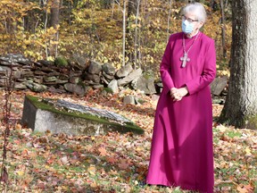 Archbishop Linda Nicholls, primate of the Anglican Church of Canada, visits Shingwauk Cemetery at Algoma University on Saturday, Oct. 17, 2020 in Sault Ste. Marie, Ont. (BRIAN KELLY/THE SAULT STAR/POSTMEDIA NETWORK)