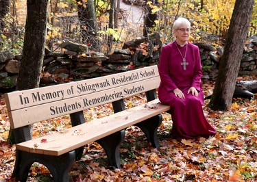 Archbishop Linda Nicholls, primate of the Anglican Church of Canada, visits Shingwauk Cemetery at Algoma University on Saturday, Oct. 17, 2020 in Sault Ste. Marie, Ont. (BRIAN KELLY/THE SAULT STAR/POSTMEDIA NETWORK)