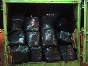 U.S. Customs and Border Protection says marijuana was found in garbage bags Sunday in the back of a garbage truck at the Blue Water Bridge.