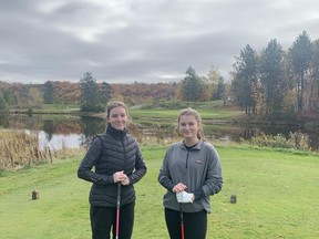 The Espanola High School girls golf team, Sophie Bourguignon (L) and Julia Perlin competed in the SDSSAA golf tournament in Sudbury on Oct. 8, along with members of the EHS boys golf team.