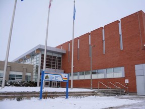 The Grande Prairie RCMP detachment in Grande Prairie, Alta. on Wednesday, Oct. 21, 2020. Twelve cases of COVID-19 have been confirmed at the detachment.