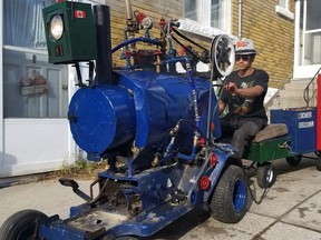 Mehtao Burrell, a 20-year-old from Hanover, has built a steam tractor.