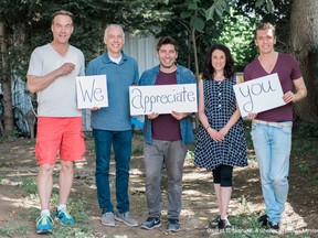 The Lighthouse Festival Theatre cast of Baskerville, from left, Steven Sparks, Jamie Williams, Mark McGrinder, Mairi Babb, Adrian Shepherd- Gawinski, are among the actors that appreciate the   support to keep community theatres afloat during the pandemic. (CONTRIBUTED)