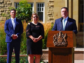 Alberta Premier Jason Kenney is self-isolating after Municipal Affairs Minister Tracy Allard, centre, tested positive for COVID-19. Government of Alberta