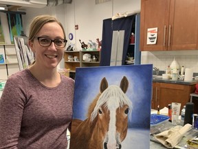 Long-time Beaverlodge Elementary School teacher, Crystal Mysko, ratchets up her hobby in preparation for her first ever art exhibit at the Beaverlodge Art and Culture Centre opening November 1  26. Having grown up around cattle and now living on an acreage with her husband and four year old son, her art often features animal portraits, both domestic and wild.