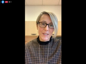 YMCA of Northeastern Ontario president and CEO Helen Francis speaks during a live town hall on Facebook, Thursday. Screenshot