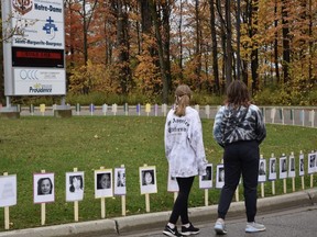 Students at Ecole secondaire Notre Dame on Thursday learned about the legacy of residential schools and Canada's missing and murdered Indigenous women with a ceremony, part of the work started by the late Gord Downie inspired by Chanie Wenjack, who died leaving residential school. (Kathleen Saylors/Woodstock Sentinel-Review)