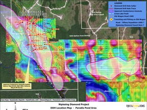 A map shows the Nipissing Diamond Project near Cobalt.
RJK Explorations Photo