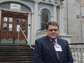 Troy Jones, chief operating officer of Kingston Health Sciences Centre, outside Hotel Dieu Hospital in Kingston on Monday. (Steph Crosier/The Whig-Standard)