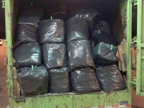 U.S. Customs and Border Protection says marijuana was found in garbage bags on Oct. 18 in the back of a garbage truck at the Blue Water Bridge. Handout