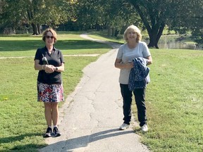 Former teachers Sara Markovich (left) and Wilma Hunnick are walking local trails through October to raise money and awareness for Noelle's Gift, a charity that benefits Lambton and Chatham-Kent students through a range of programs. Submitted
