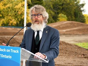 Malcolm Campbell, vice president of research for the University of Guelph, speaks during an announcement for the start of construction on a $6.5-million field crop services building on the university's Ridgetown Campus on Oct. 19. Tom Morrison/Postmedia Network