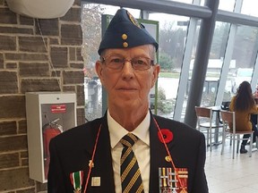 David Lamon, West Elgin Royal Canadian Legion Branch 221 comrade, usually spends this time of year distributing poppies at the West Lorne and Dutton ONroute locations. This year, he will be laying poppies out on a table for patrons to take on their own. (Handout/Postmedia Network)