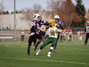 As opposed to high school teams, the Sherwood Park Bantam Rams at least got to hit the field this fall, even if it was just for nine-aside scrimmages against other squads. Photos supplied