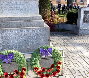 Launch of Royal Canadian Legion Branch 25 poppy campaign at cenotaph on Queen Street East in Sault Ste. Marie, Ont., on Friday, Oct. 30, 2020. (BRIAN KELLY/THE SAULT STAR/POSTMEDIA NETWORK)
