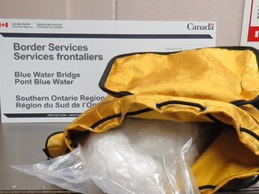 Suspected methamphetamine allegedly found in a vehicle at the Blue Water Bridge is shown in this photo provided by the Canadian Border Services Agency.