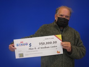 Allan Butler of Windham Centre won $250,000 on an Instant Bingo Multiplier ticket purchased in Simcoe. (OLG PHOTO)