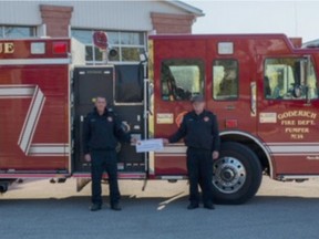 Goderich Fire Department (L-R): Marcus Warnholz- firefighter, Mike O’Brien- firefighter, Darren Doak - Fire Chief, John Dobie- Deputy Fire Chief and Jeff Elliott- firefighter. Submitted