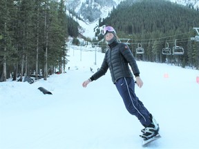 Kalani Scott from Revelstoke said she didn't mind traveling to Norquay Ski Resort to hit the early season snow on October 31. Photo Marie Conboy/ Postmedia.