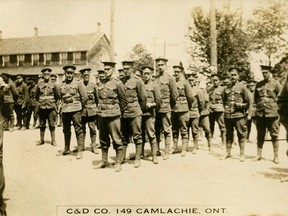 Members of Lambton County’s legendary 149th Battalion stand in this archived photo from the First World War. A group of heritage professionals will be discussing several facets of Lambton County’s involvement in past wars on Nov. 11 from 7 to 8 p.m. It’s part of Heritage Sarnia-Lambton’s Home an Away: Sarnia-Lambton at War panel presentation.Handout/Sarnia This Week