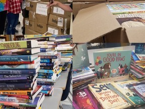 Holy Family Catholic School students in Wallaceburg stand with roughly $20,000 worth of new books that were delivered to the school on Oct. 22. Handout