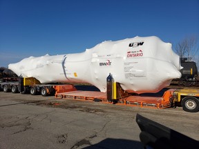 The first made-in-Ontario steam generator, built by United Steel Workers at BWXT’s Cambridge plant, for Bruce Power’s Unit 6 major component replacement project was shipped to the Tiverton-area nuclear generator on Aug. 27. BEN CLARK