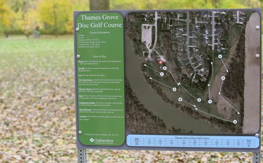 The Thames Grove Disc Golf Course officially opens at the Thames Grove Conservation Area in Chatham, Ont., on Saturday, Oct. 24, 2020. Mark Malone/Chatham Daily News/Postmedia Network