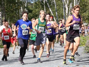 Runners compete in the SDSSAA cross-country meet at Kivi Park in Sudbury, Ont. on Wednesday September 12, 2018.