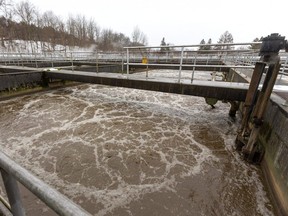 Partially treated sewage flows into the Greenway pollution plant aeration ponds in London. (File photo)