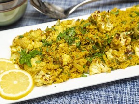 Indian spices enliven this roasted cauliflower-brown basmati rice dish that makes a tasty vegetarian meal or a super side dish, says food columnist Jill Wilcox. (Mike Hensen/The London Free Press)