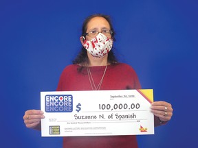 Photo supplied
Suzanne Neely, of Spanish, won $100,000 playing the ENCORE in the Sept. 25 LOTTO MAX draw.