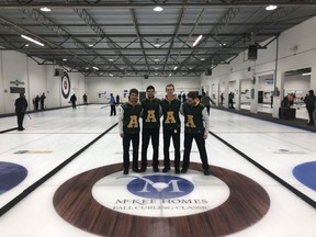 Team Jacques, winners of the McKee Classic, pose together at the Airdrie Curling Club. Submitted