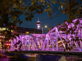 The City of Calgary was lit up on Oct. 15 in recognition of Infant and Pregnancy Loss Remembrance Day. Photo by Ken McManus