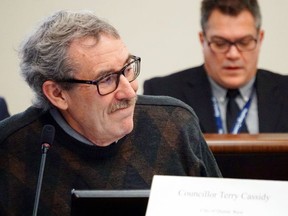 Quinte West Coun. Terry Cassidy, above at a 2019 Hastings County committee meeting, says internet access and mobile phones are essential needs for people receiving provincial unemployment benefits and those benefits should offset those costs.