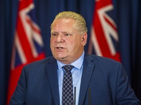 Premier Doug Ford rolled out a second phase of the Ontario Made initiative revealed months ago in assoication with the Canadian Manufacturers & Exporters with a new Ontario Made Consumer Directory during his daily briefing Thursday in Barrie. POSTMEDIA PHOTO