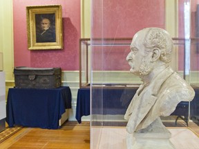 A bust of Arthur Sturgis Hardy by noted sculptor Walter S. Allward is the centerpiece of an exhibit on the Hardy family at the Brant Museum and Archives.