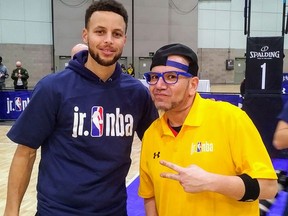 Brantford's Quincy Mack - a.k.a. Q-Mack - has pivoted from doing live basketball entertainment and learning sessions to an online model. Q-Mack, shown here with Golden State Warriors superstar Steph Curr, is  known throughout the NBA for hosting events. Submitted