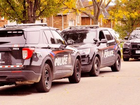 Brantford police converged on the area of Patrick's Drive and Killarney Street in Brantford on the weekend. No details have been provided about the incident. (MONTE SONNENBERG PHOTO)